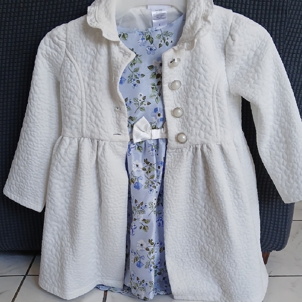 Little Lass White and Blue Floral Formal Dress